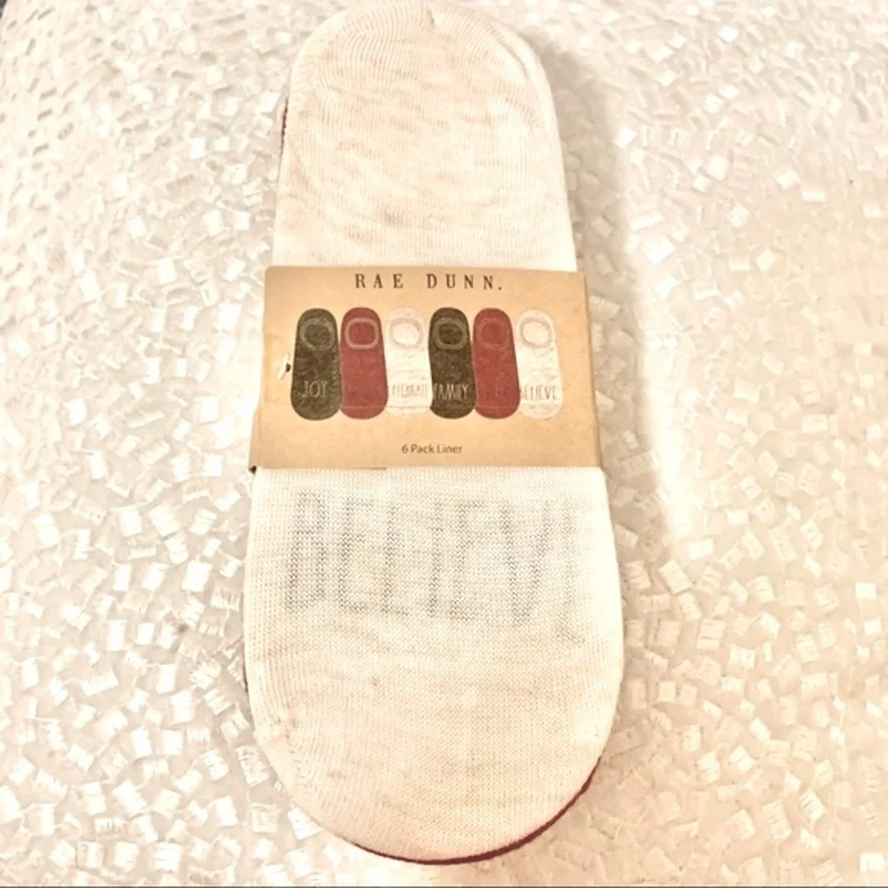 6 Pack Rae Dunn Liner No Show Christmas Socks
